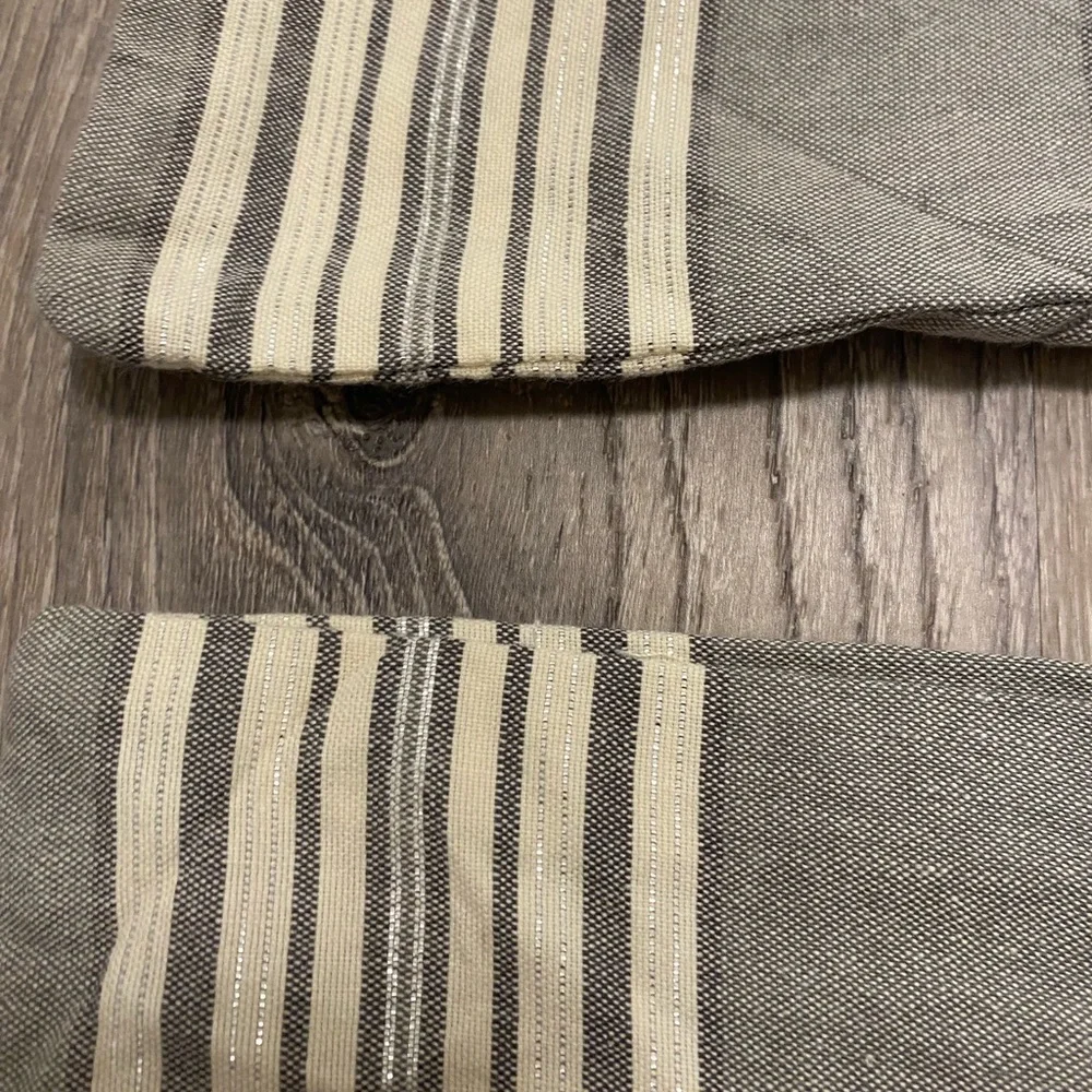 2 West Elm Throw Pillow Shams Gray White Silver Stripe Cotton 24” Square